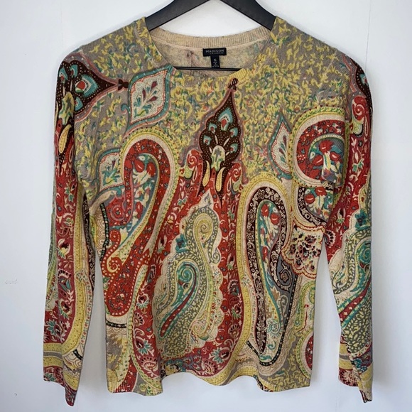 Madison Cashmere paisley print lightweight 100% cashmere sweater size S - Picture 2 of 8